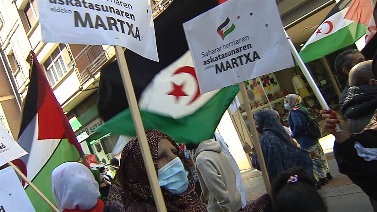 Manifestantes, en la marcha a favor de la libertad del Sáhara