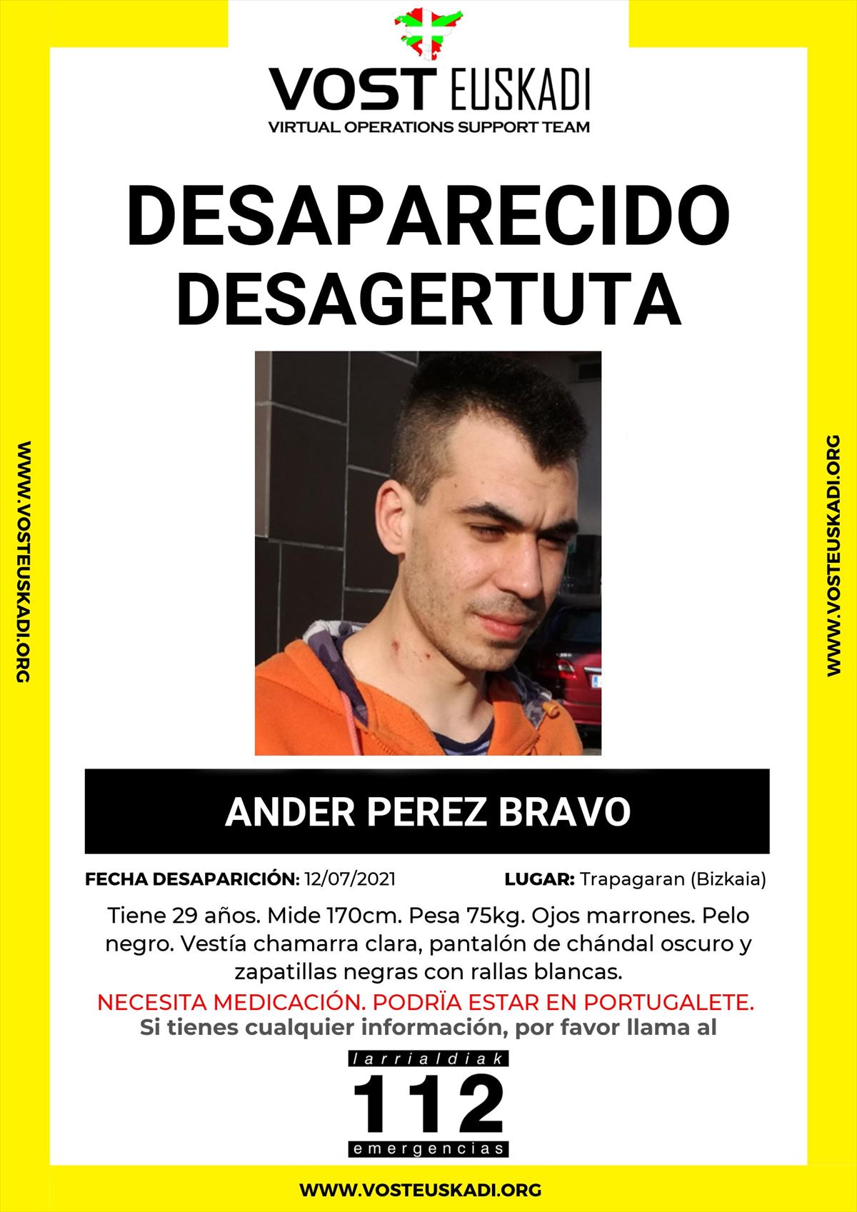 Buscan a un joven de 29 años desaparecido en el Valle de Trápaga desde el lunes