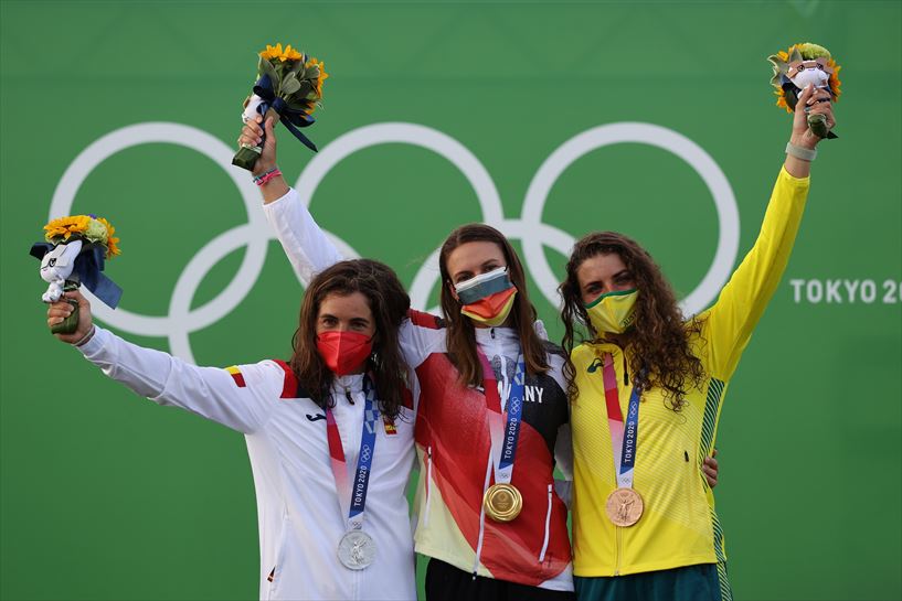 Podiuma: Maialen Chourraut (2), Ricarda Funk (1) eta Jessica Fox (3). Argazkia: EFE