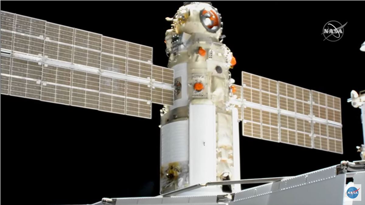 Acoplamiento de Nauka con el segmento ruso de la Estación Espacial Internacional. Foto: @NASA