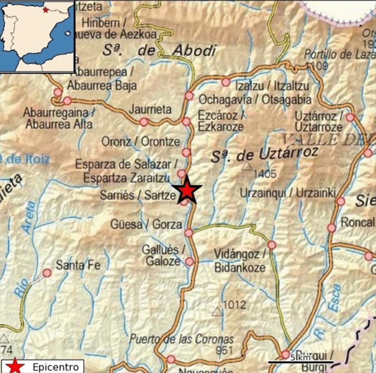 Mapa del epicentro del terremoto.
