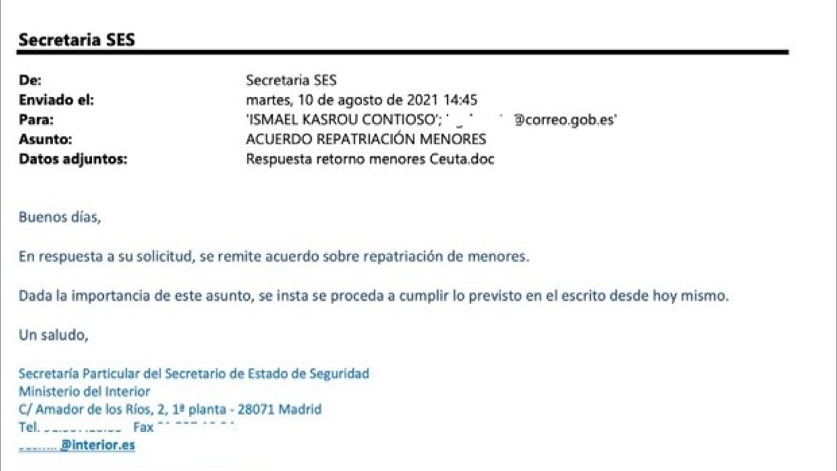 Un email prueba que Interior ordenó a la Delegación del Gobierno de Ceuta la devolución de menores