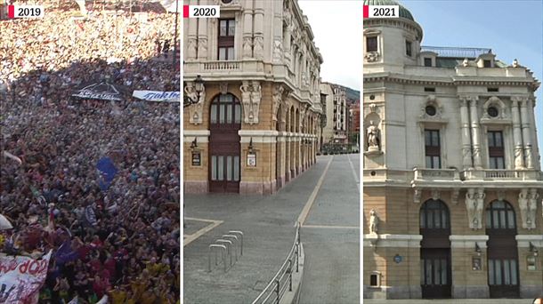 Ambiente tranquilo y nada festivo en Bilbao, en la tarde en la que se daría inicio a las fiestas