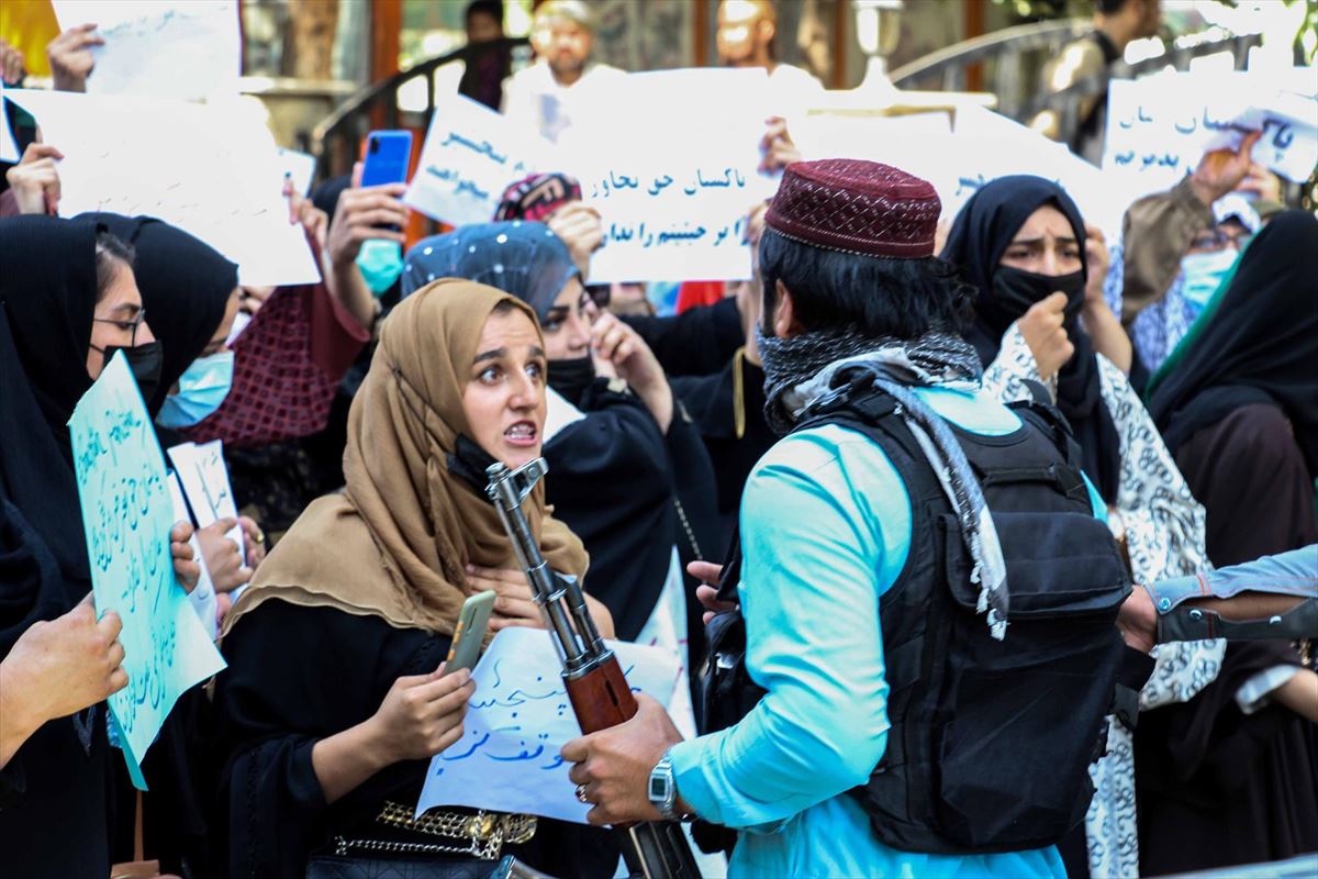 Mujeres en la manifestación, hoy en Kabul. 