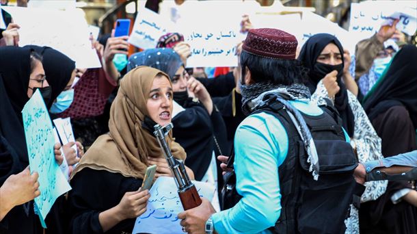 Mujeres en la manifestación, hoy en Kabul. 