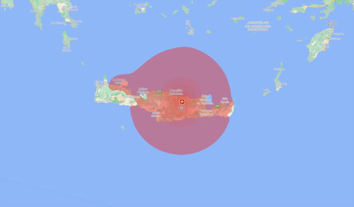 Epicentro y alcance del terremoto de Creta. 