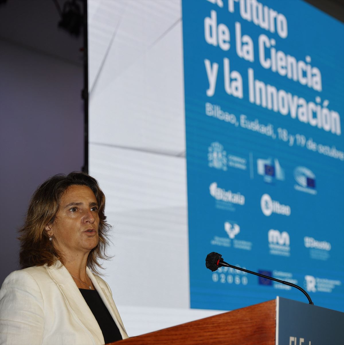 La ministra de transición ecológica Teresa Ribera, este lunes en Bilbao
