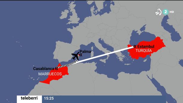 Ruta que hacía el avión que aterrizó de emergencia en Mallorca.