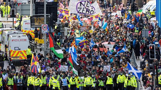 Cabecera de la manifestación de Glasgow. 