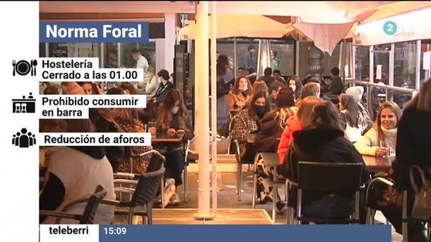 Norma foral con restricciones de la hostelería. Imagen obtenida de un vídeo de EITB Media.