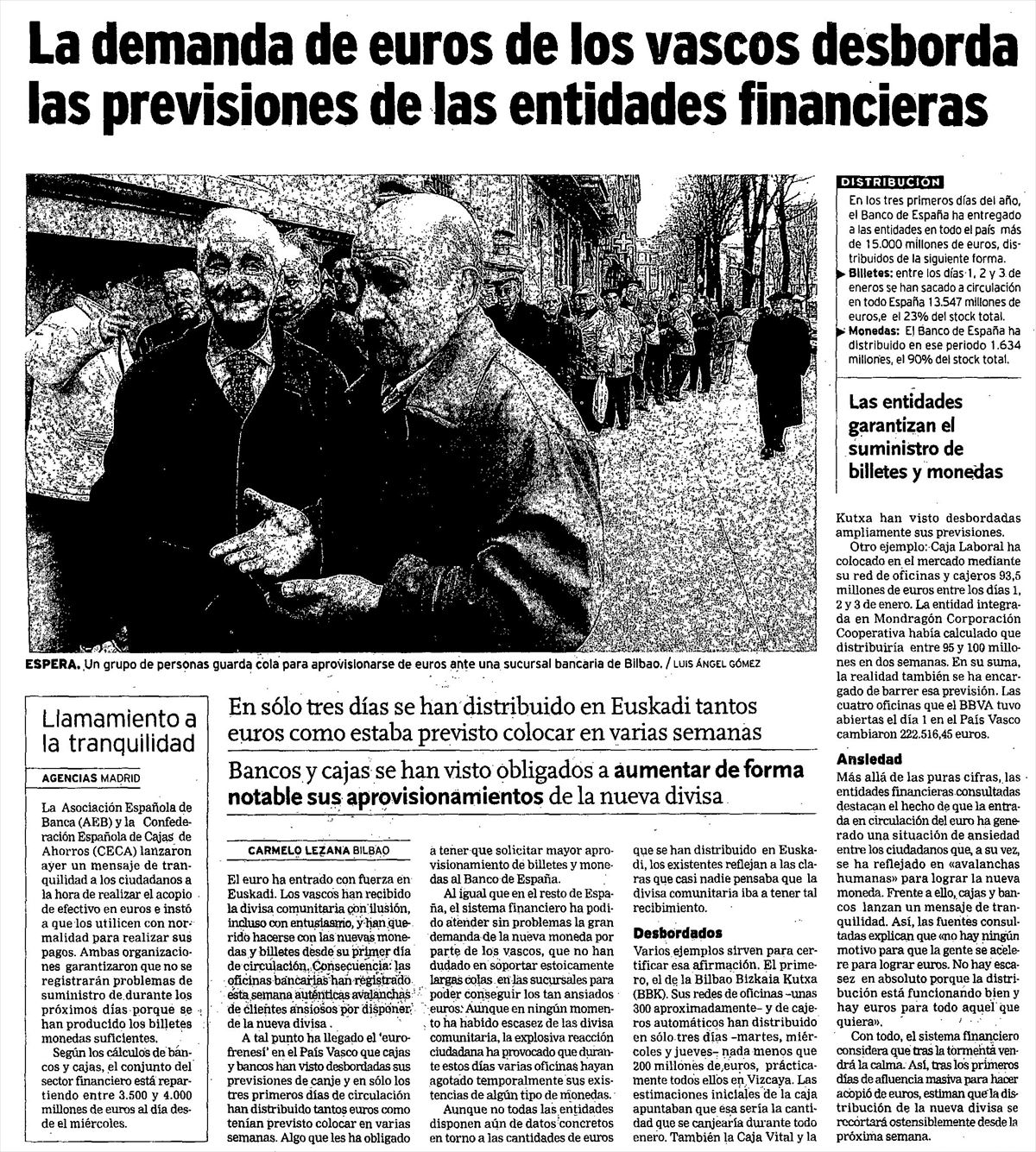 El Correo egunkariak 2002ko urtarrilaren 5ean argitaratutako albistea. Argazkia: EITB Media