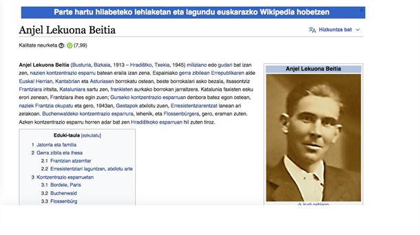 Anjel Lekuona milizianoaren historia galdua Wikipedian