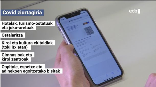 Covid ziurtagiria. EITB Mediaren bideo batetik ateratako irudia.