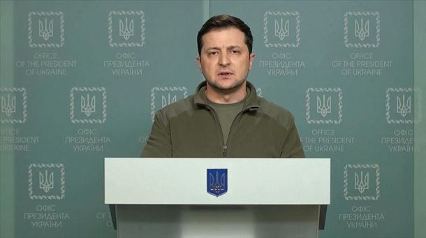 Volodimir Zelenski Ukrainako presidentea EITB Mediaren bideo batetik hartutako irudian.