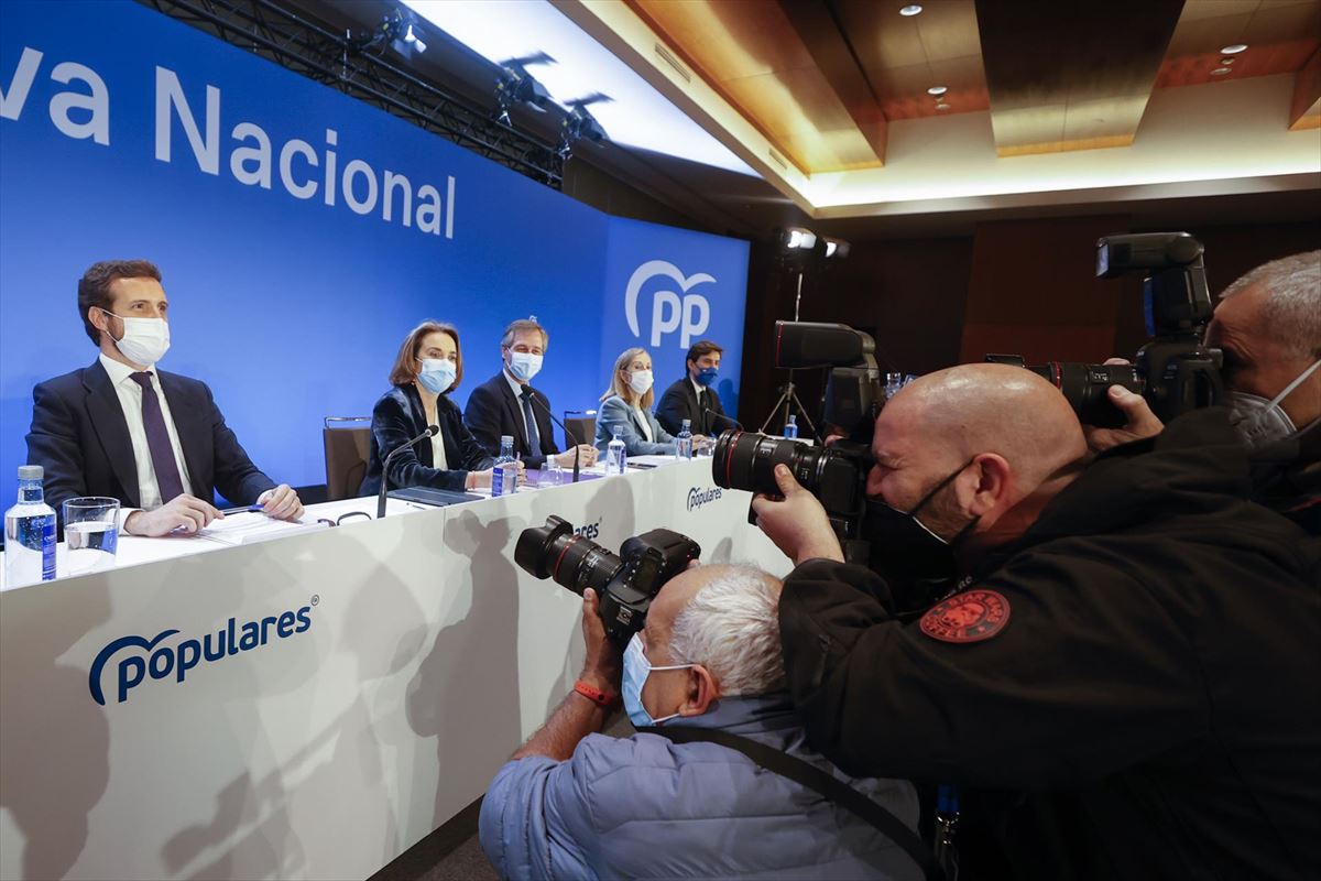 El líder del Partido Popular, Pablo Casado, preside la Junta Directiva Nacional del Partido Popular.