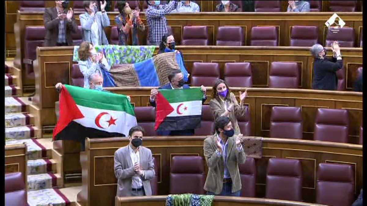 Unidas Podemoseko diputatuek Saharako banderak erakutsi dituzte Kongresuan