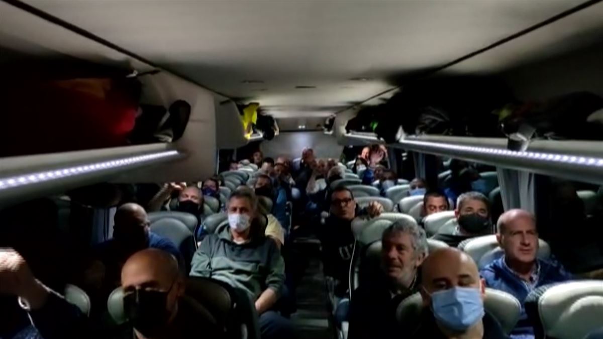 Transportistas navarros camino a Madrid. Imagen obtenida de un vídeo de Euskadi Irratia.
