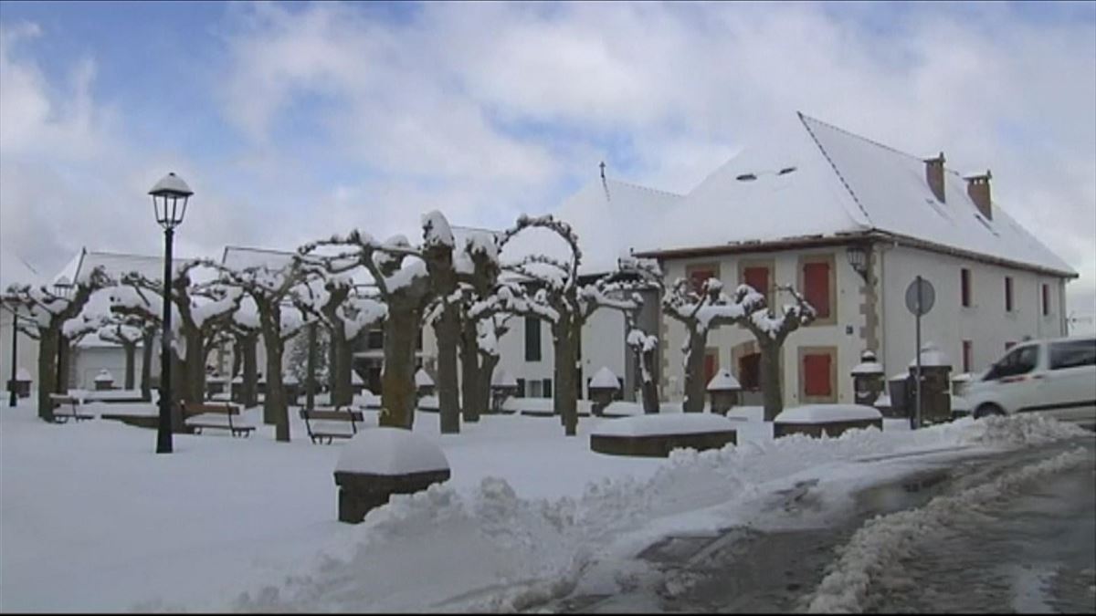 Nieve en Navarra. Foto sacada de un vídeo de EITB Media.