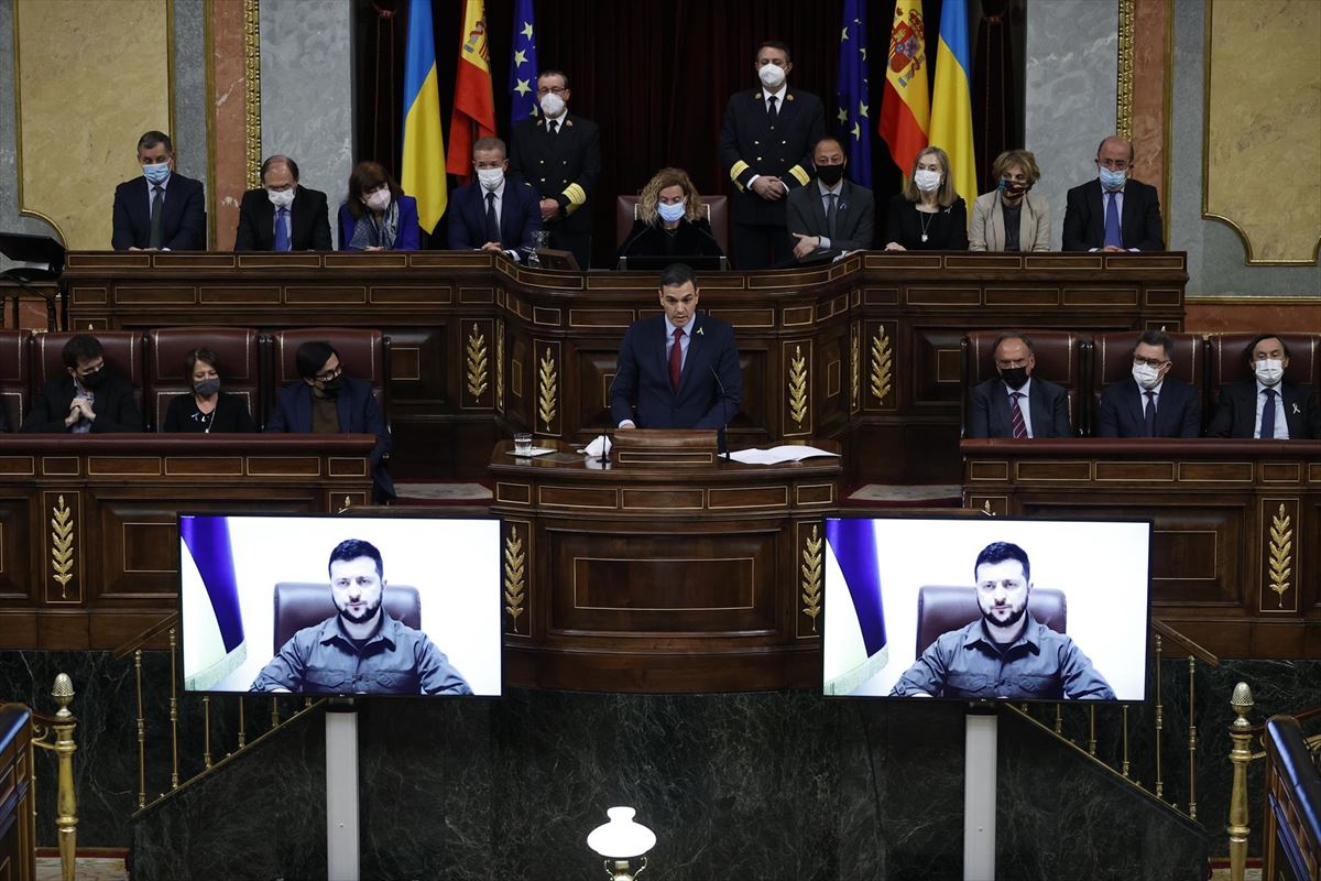 Volodimir Zelenskiren agerraldia Espainiako Kongresuan. Argazkia: EFE