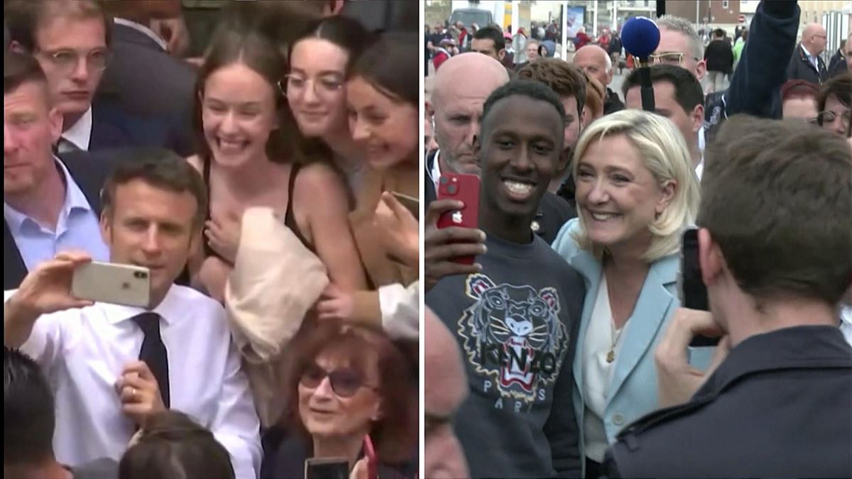 Macron y Le Pen, en el último día de campaña. Imagen obtenida de un vídeo de EITB Media