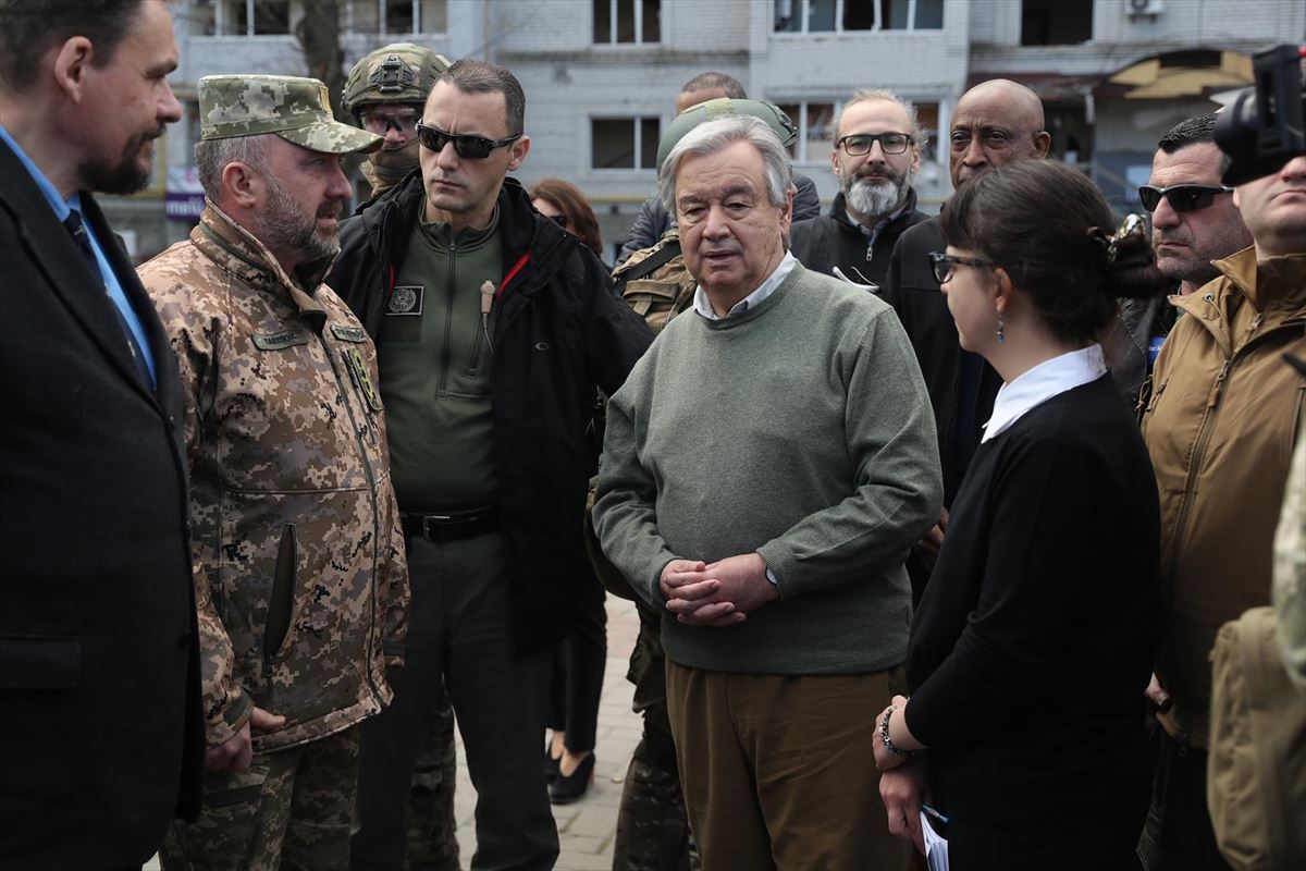 António Guterres en Borodianka. Foto: EFE.