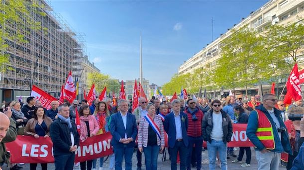 Fabien Roussel komunisten idazkari nagusia Maiatzaren 1ean. Argazkia: Frantziako Alderdi Komunista