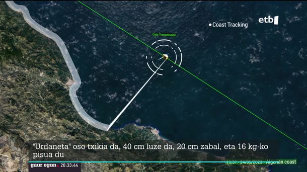 Urdaneta satelitearen simulazioa. EITB Mediaren bideo batetik lortutako irudia.