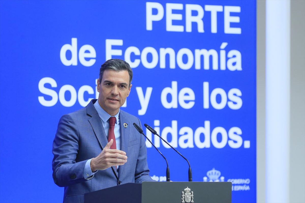 Pedro Sanchez Espainiako Gobernuko presidentea, Moncloa jauregian. Argazkia: EFE