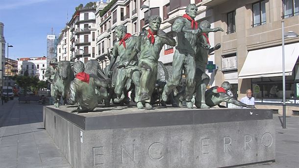 El Monumento al Encierro. Imagen obtenida de un vídeo de EITB Media.