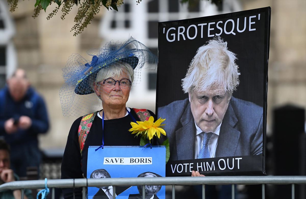 Una ciudadana protesta frente al Parlamento británico, en Londres. Foto: EFE