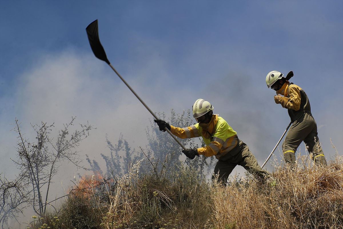 Bomberos en las labores de extinción del incendio de San Martin de Unx. 