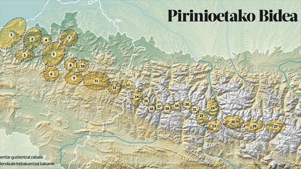 Argiztatuko diren gailurren mapa