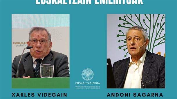 Xarles Videgain eta Andoni Sagarna euskaltzain emerituak. Argazkia: Euskaltzaindia