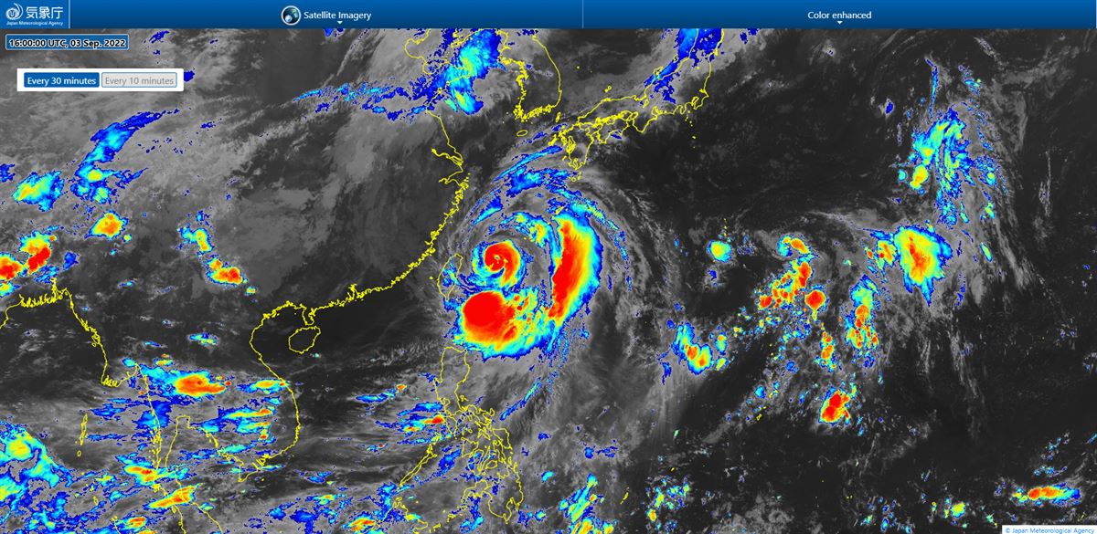Imagen de satélite del tifón Hinnamnor. Fuente: Agencia de Meteorología de Japón