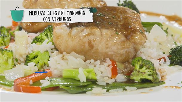 Merluza al estilo mandarín con verduras 