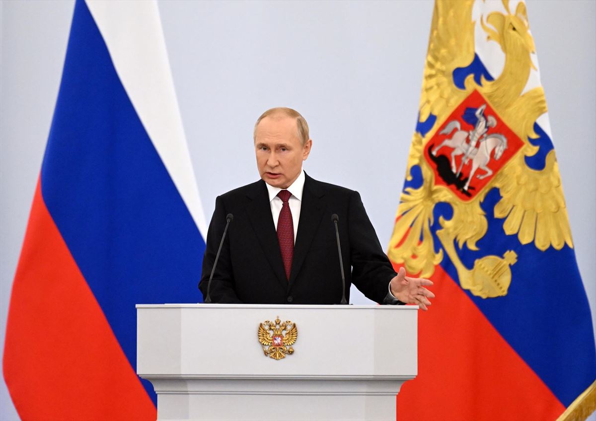 Vladimir Putin, durante su discurso, hoy. EFE