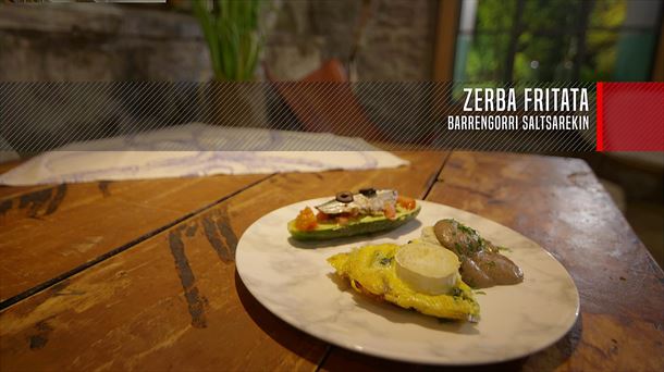 Zerba fritata, luzoker, ahuakate krema eta sardina entsalada eta barrengorri saltsarekin