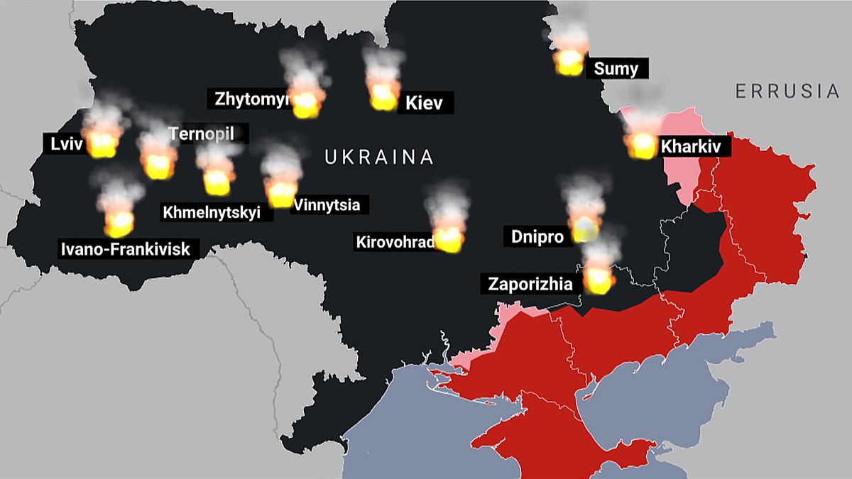 Ukrainako 12 hiri erasotu ditu Errusiak. Argazkia: EITB Media.