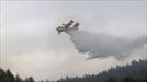 Un avión anfibio descargando agua en el incendio de Berango. Foto: EFE title=