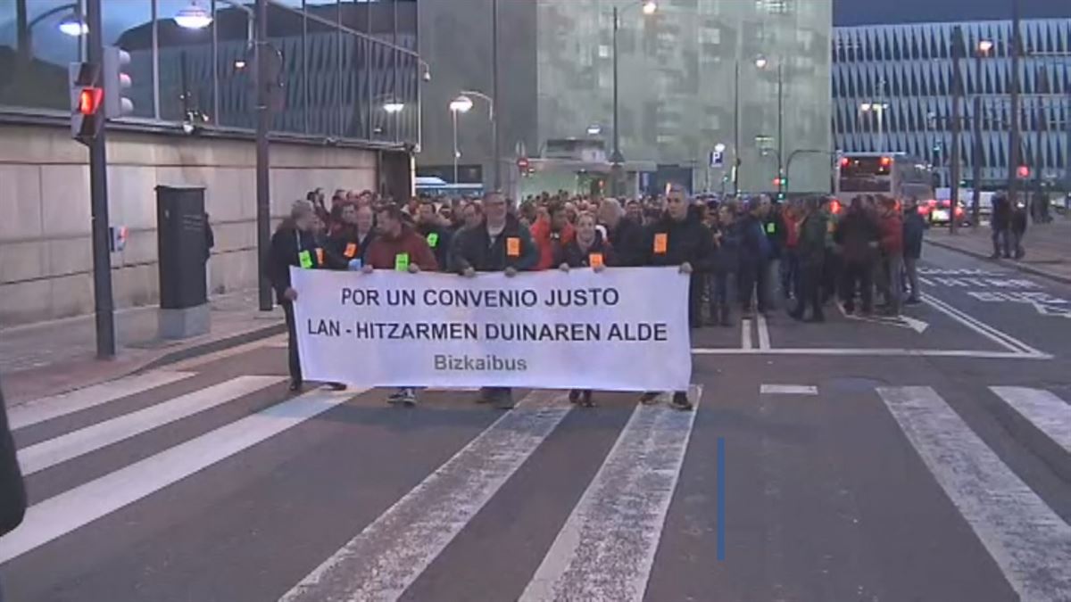 Protesta de los trabajadores de Bizkaibus. 