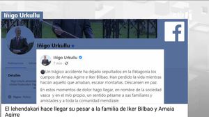 El lehendakari hace llegar el pésame a las familias y amistades de los montañeros fallecidos