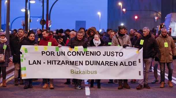 Protesta de la plantilla de Bizkaibus. Foto de archivo: EFE