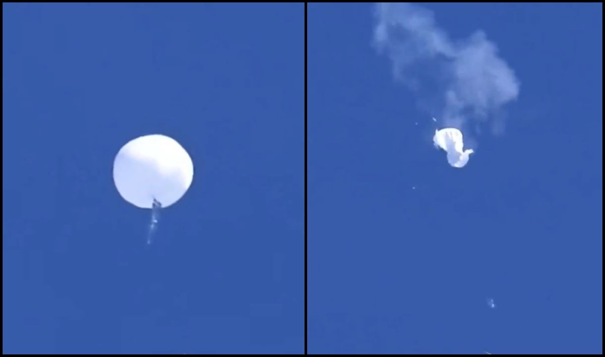 El globo espía, antes y después de ser derribado. 
