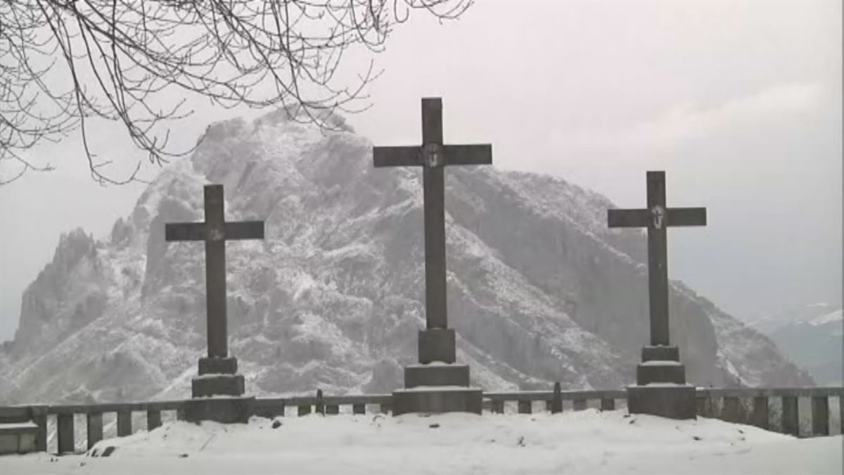Nieve en Urkiola. Imagen obtenida de un vídeo de EITB Media.