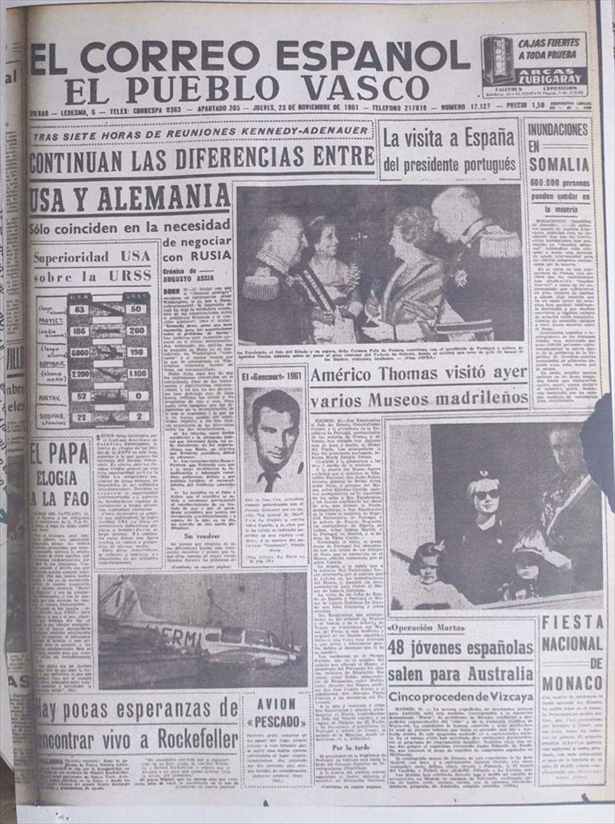 'El Corre Español', 1961eko azaroaren 23ko alean argitaratuko albistea. Irudia: EITB Media. 