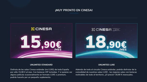 Precios mensuales de la tarifa plana de Cinesa.