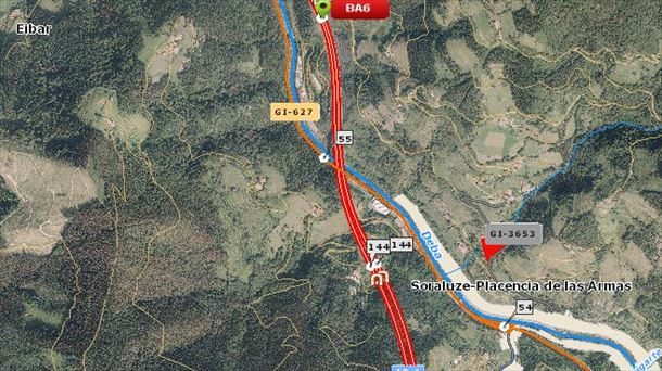 Mapa de la AP-1 en sentido Eibar. Foto: @trafikoaEJGV