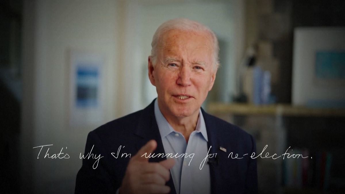 Joe Biden hautagaitza iragartzeko egin duen bideoan.