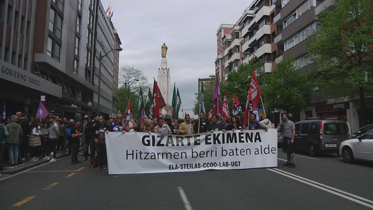 Un momento de la manifestación hoy en Bilbao. 