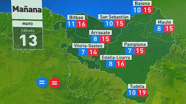 Temperaturas previstas para el sábado. Foto: EITB MEDIA.